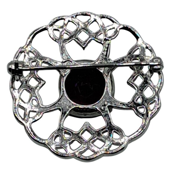 Vintage Celtic Knot Brooch Purple Glass Rhinestone Scottish Art Pewter Pin - Picture 6 of 9